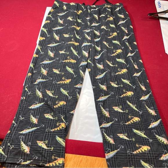 Fishing gray fleece cozy PANTS LOUNGE PJS stretchy Tie Waist Pockets NorthCrest - Picture 12 of 13